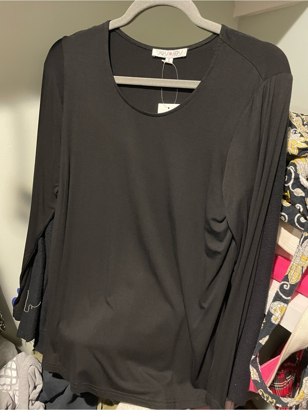 NWT Joy Joy Black Long-Sleeve Scoop Neck Top